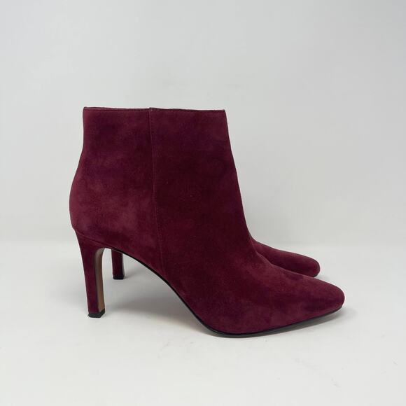 Banana‎ Republic Ankle Boot Womens 9 Burgundy Suede Leather 3” Heel Pointed Toe - Picture 2 of 9